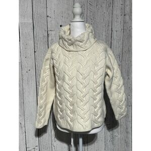 Aran Sweater Women's Super Soft Merino Bone Color Turtle Neck Sweater Size L
